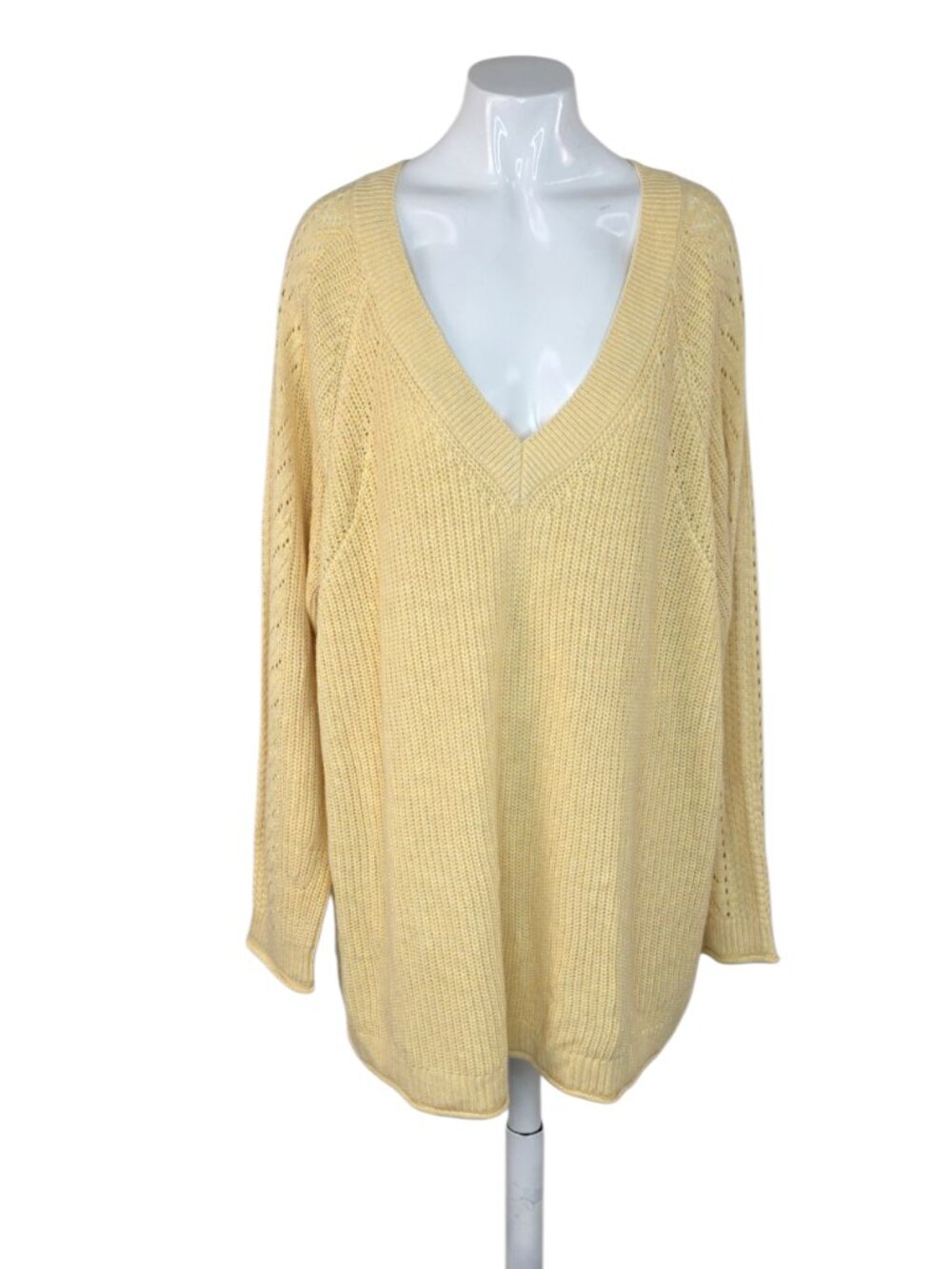 In Every Story Plus Size V-Neck Knit Long Sleeve Sweater, Yellow, Size 3X